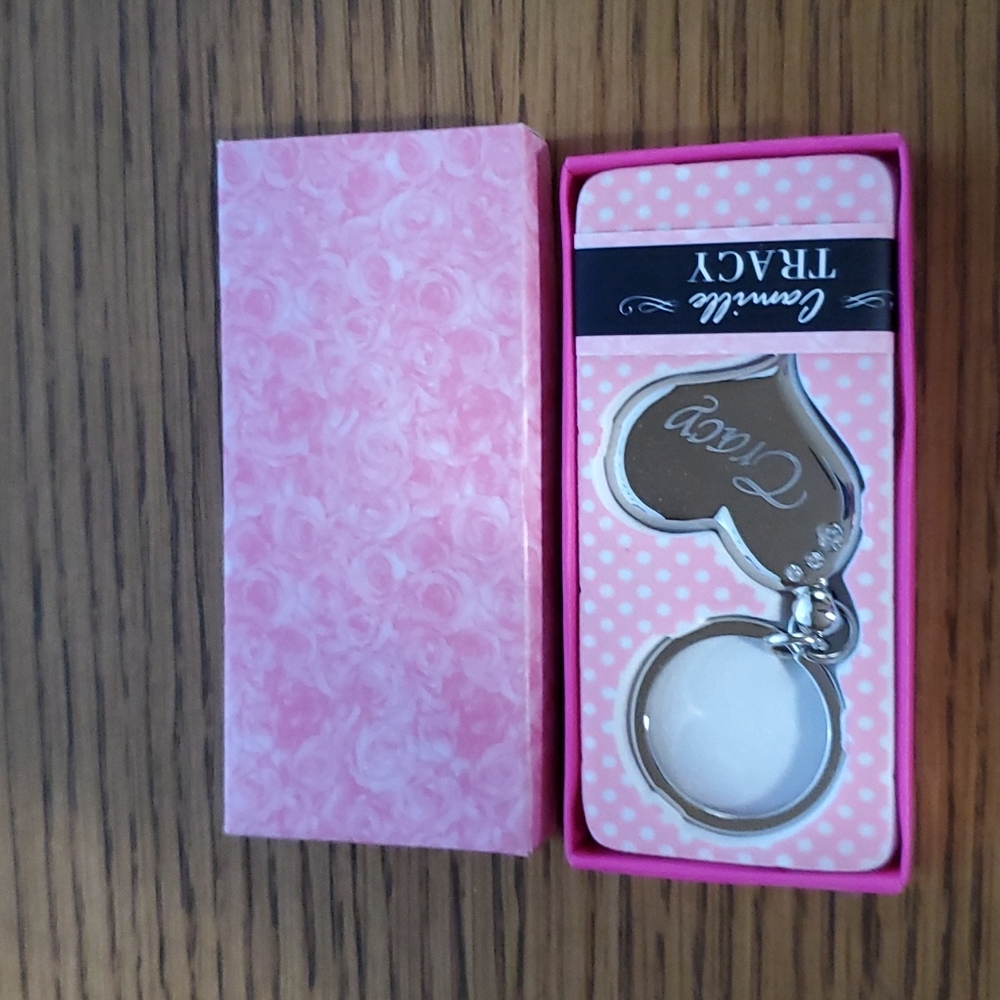 Camille Boxed Keyring Customized for Tracy with Three Rhinestones